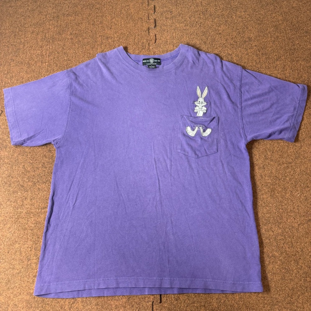Vintage 1995 Warner Bros Bug Bunny Pocket T-Shirt Purple Mens Large Looney Tunes